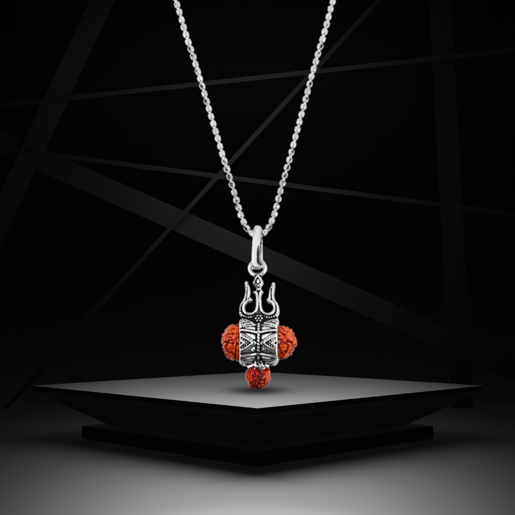 Silver Oxidised Trishul Pendant For Him