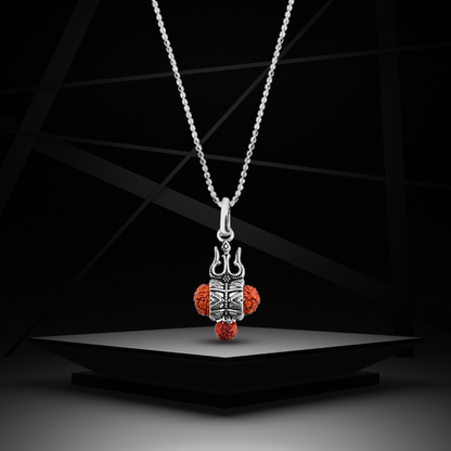 Silver Oxidised Trishul Pendant For Him