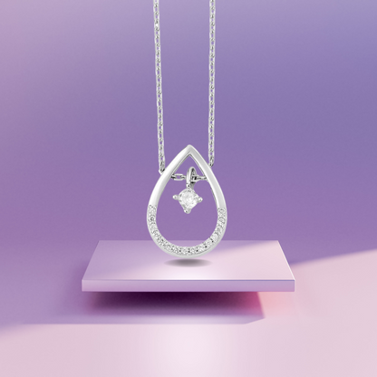 Silver Zircon Drop Necklace with Link Chain