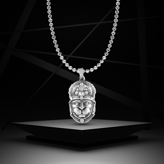 Oxidised Silver Shree Hanuman Pendant For Him