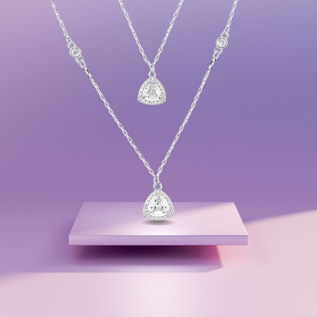 Silver Dual Teardrop Neclace with Link Chain