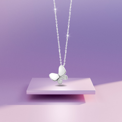 Silver Shimmering Wings Butterfly Necklace with Link Chain