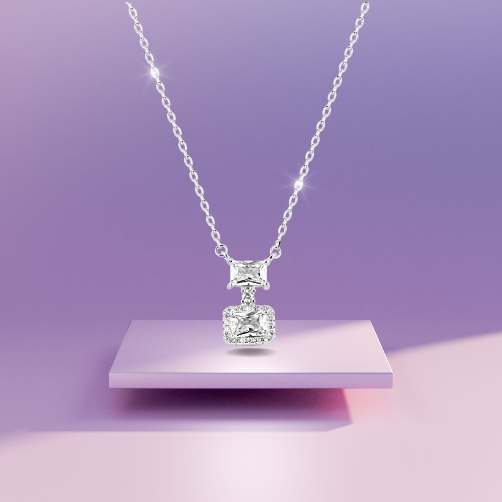 Silver Radiant Squares Necklace with Link Chain