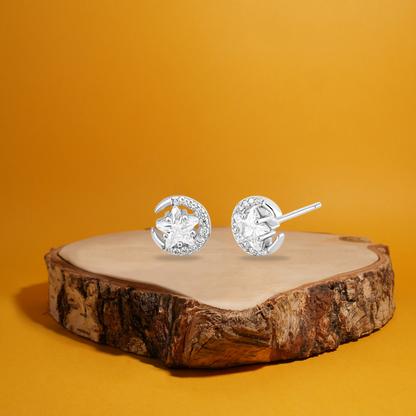 Silver Half Moon Star Earrings