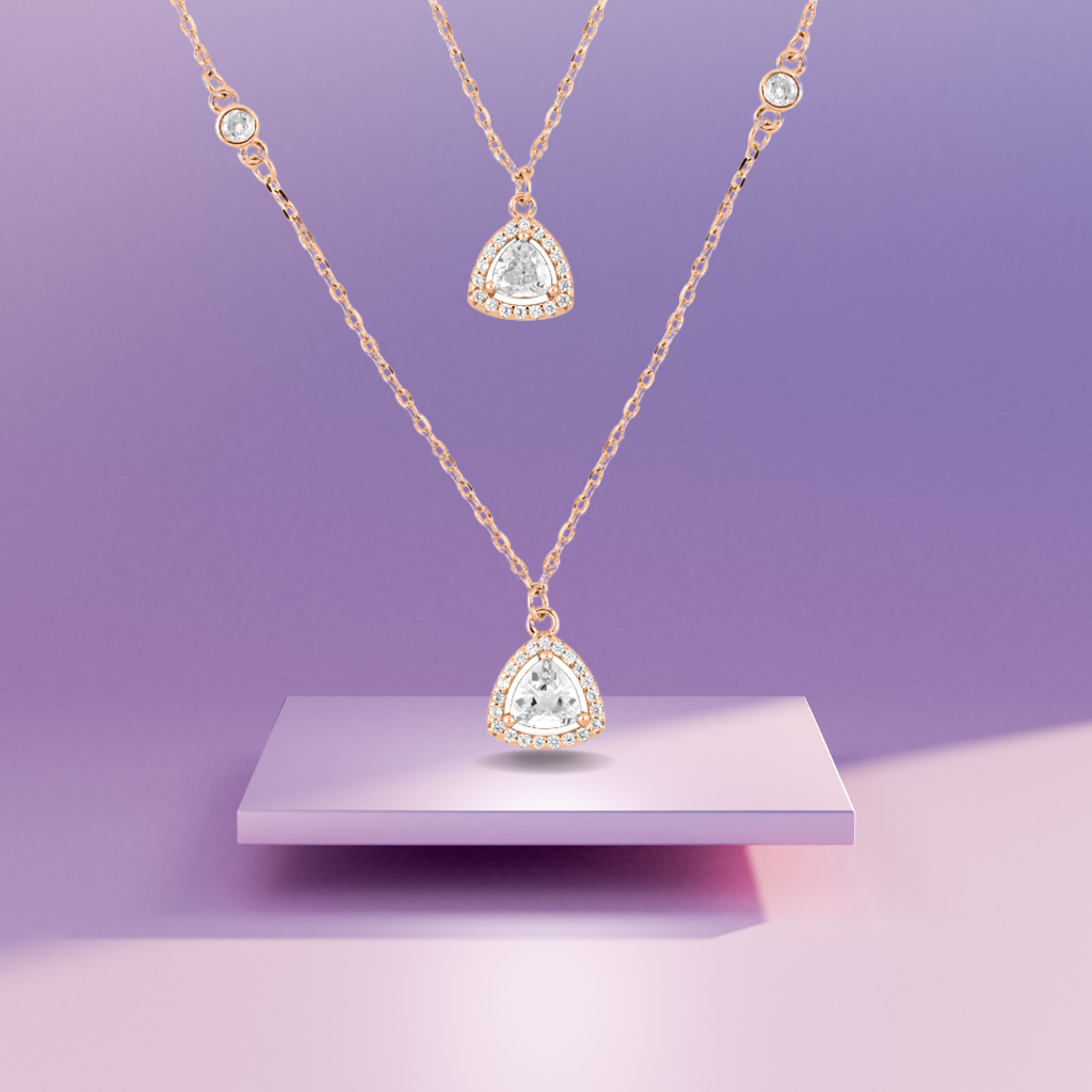 Rose Gold Dual Teardrop Necklace with Link Chain