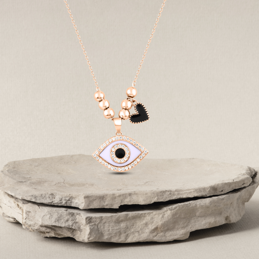 Rose Gold Black Evil eye Necklace with Link Chain