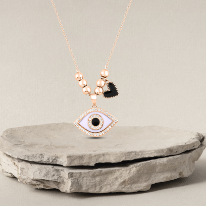 Rose Gold Black Evil eye Necklace with Link Chain