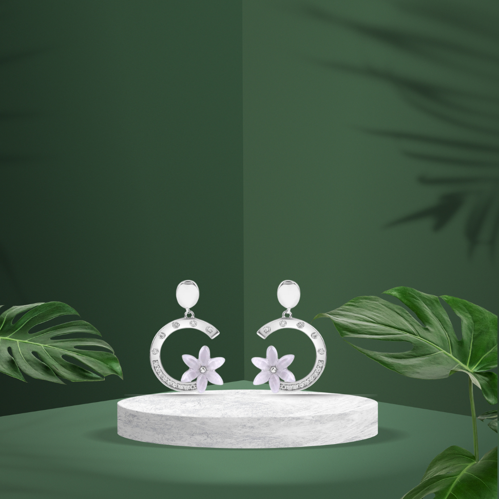 Silver  Pansy Flora Earrings