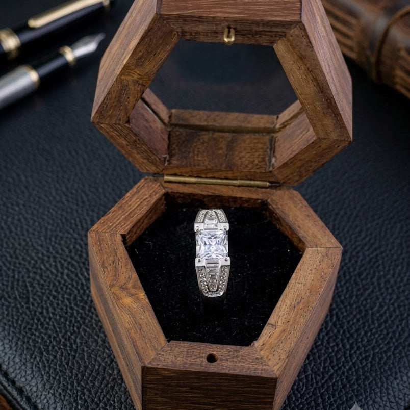 Silver Solitaire Channel Step Ring For Him