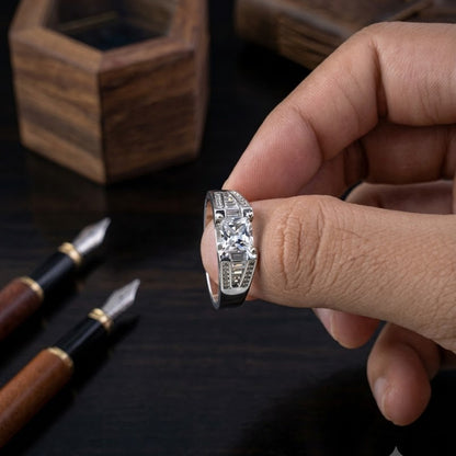 Silver Solitaire Channel Step Ring For Him