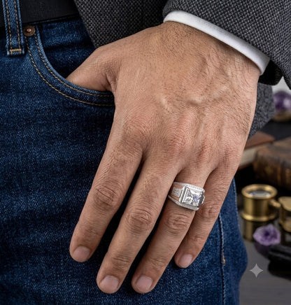 Silver Raised Panel Ring For Him