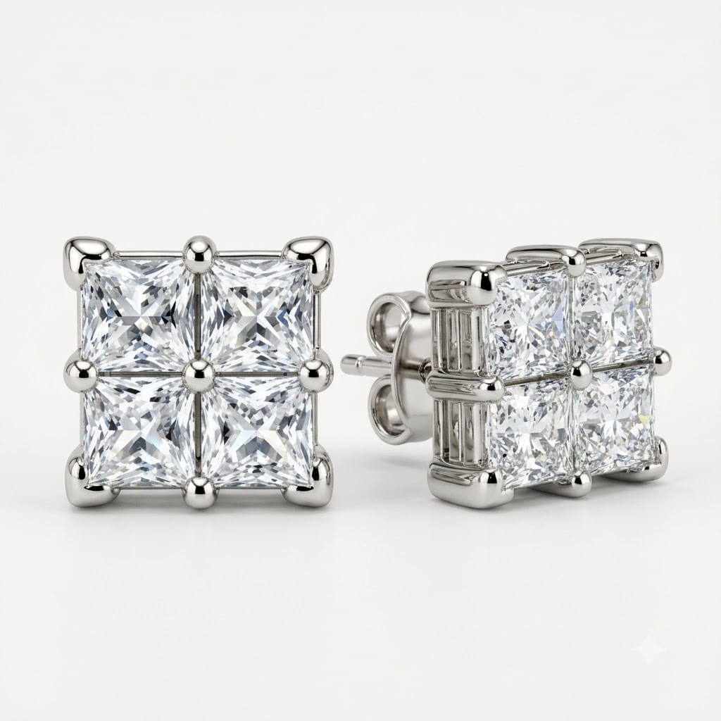 Quad Princess-Cut Solitaire Studs