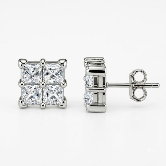 Quad Princess-Cut Solitaire Studs