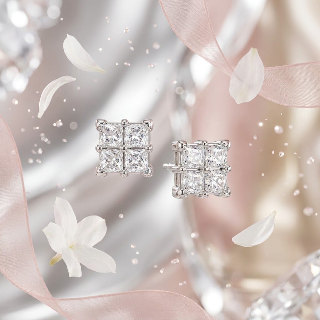 Quad Princess-Cut Solitaire Studs