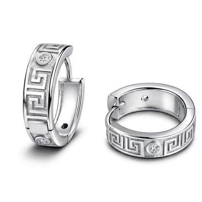 Greek Key diamond Huggie Hoop