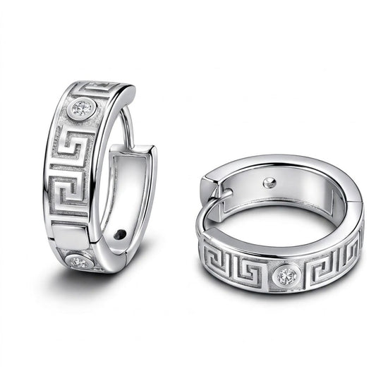 Greek Key diamond Huggie Hoop