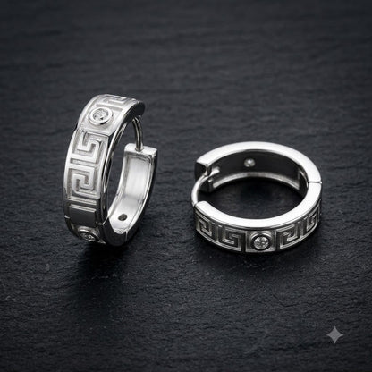 Greek Key diamond Huggie Hoop