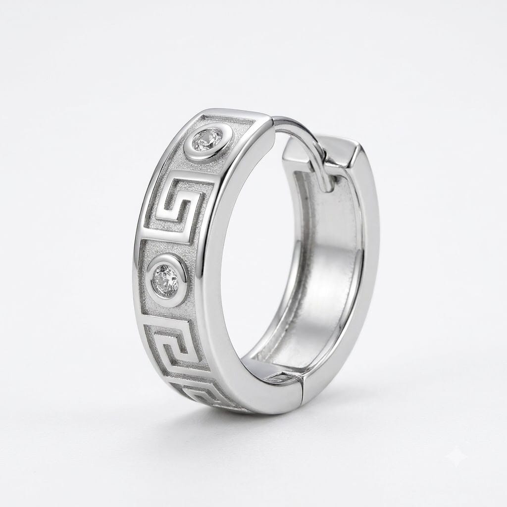 Greek Key diamond Huggie Hoop