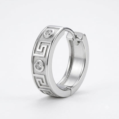 Greek Key diamond Huggie Hoop