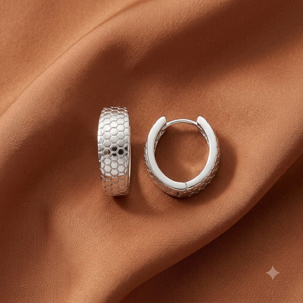 Honeycomb Textured Huggie Hoop