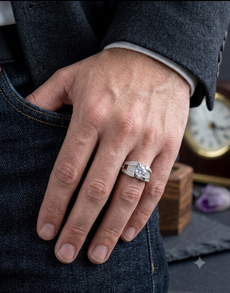 Silver Hexagon Splendor Ring For Him