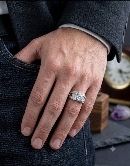 Silver Hexagon Splendor Ring For Him