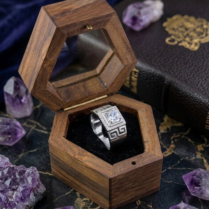 Silver Meander Motif Ring For Him