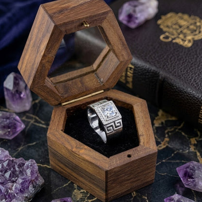 Silver Meander Motif Ring For Him