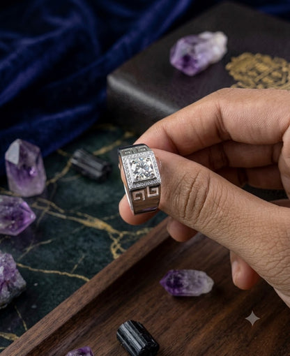 Silver Meander Motif Ring For Him