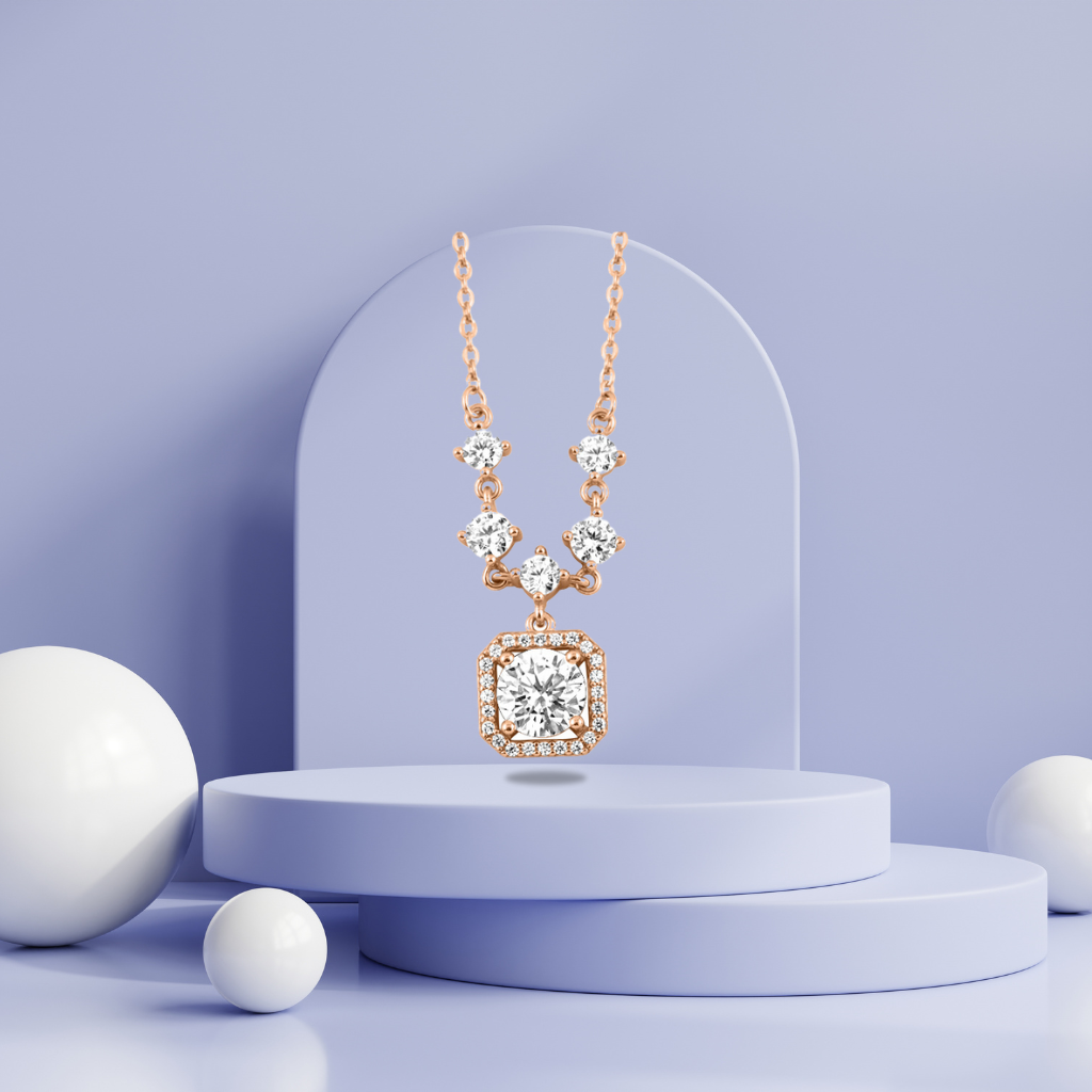 Rose Gold Solitaire Prisma Necklace with Link Chain