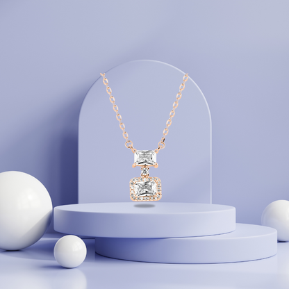 Rose Gold Radiant Squares Necklace with Link Chain