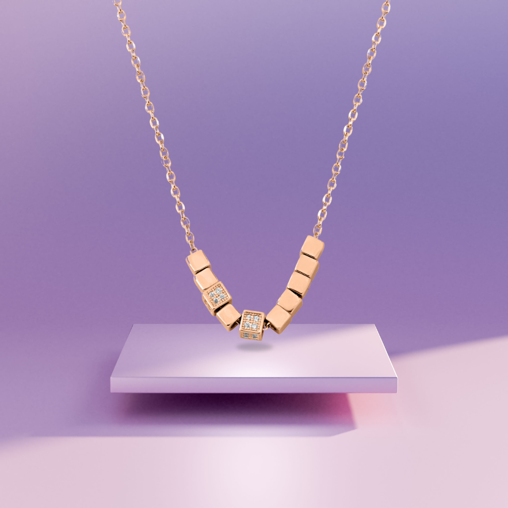 Rose Gold Timeless Block Necklace with Link Chain