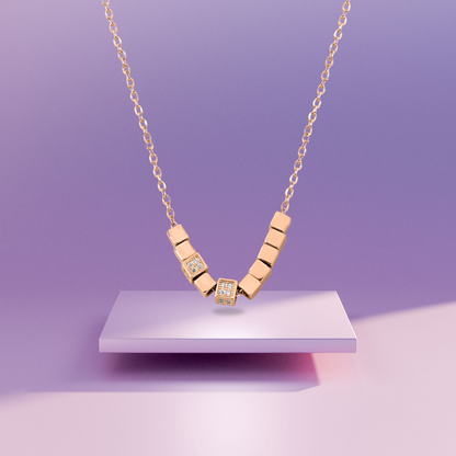 Rose Gold Timeless Block Necklace with Link Chain