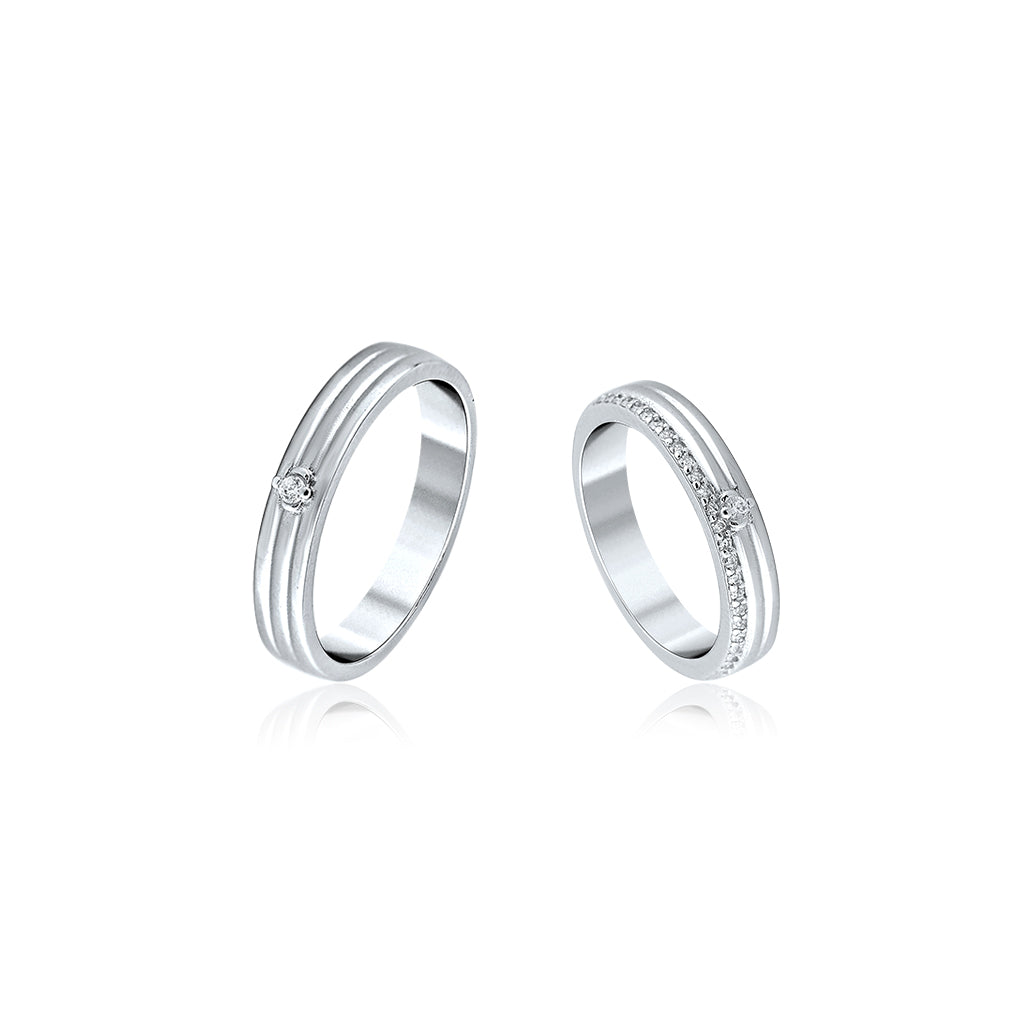 Silver Solitaire Couple Band