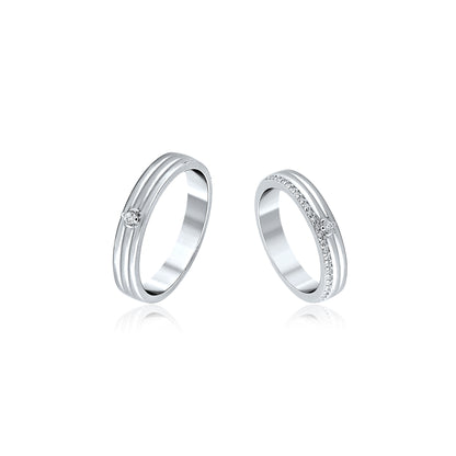 Silver Solitaire Couple Band