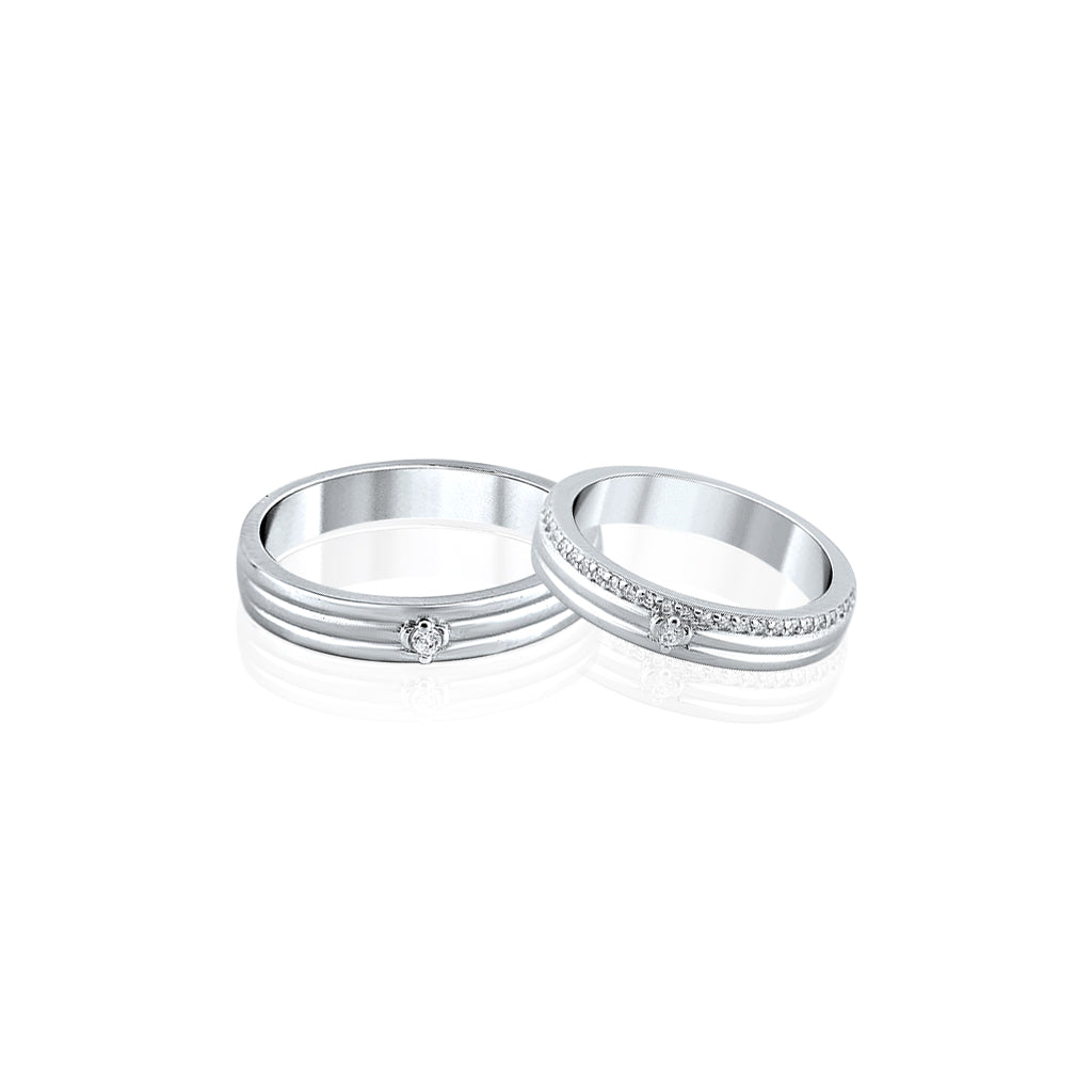 Silver Solitaire Couple Band