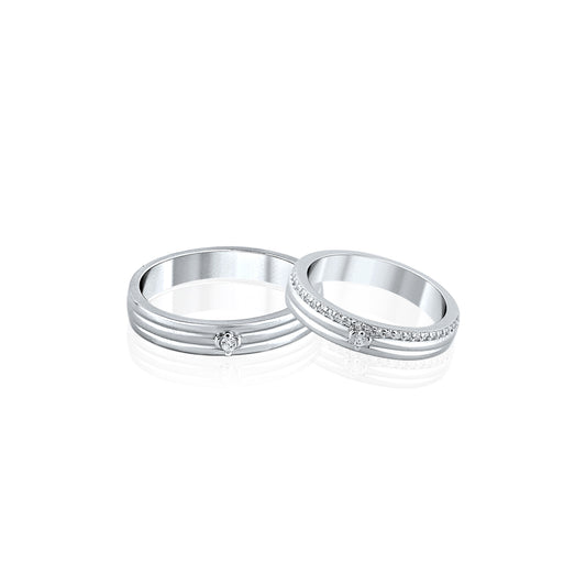 Silver Solitaire Couple Band
