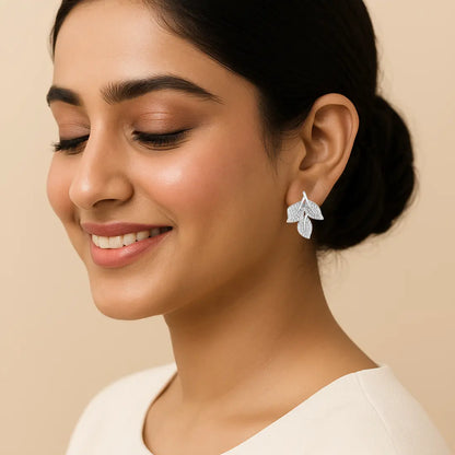 Silver Lush Leaf Earrings