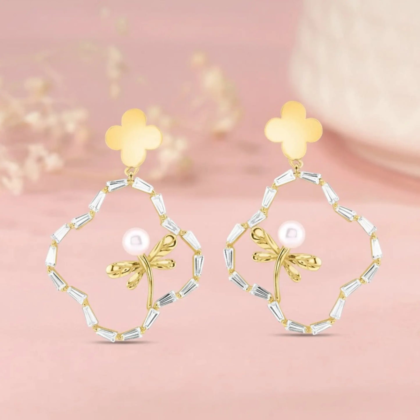 Gold Pearl Butterfly Earrings