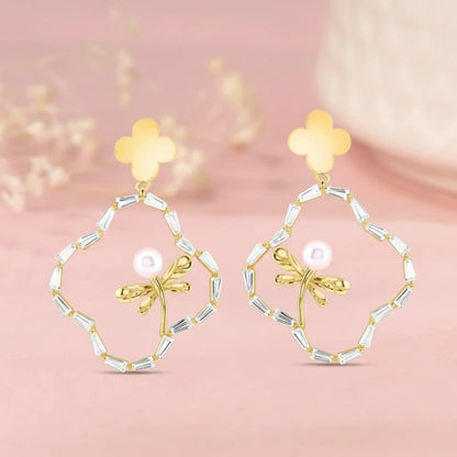 Gold Pearl Butterfly Earrings