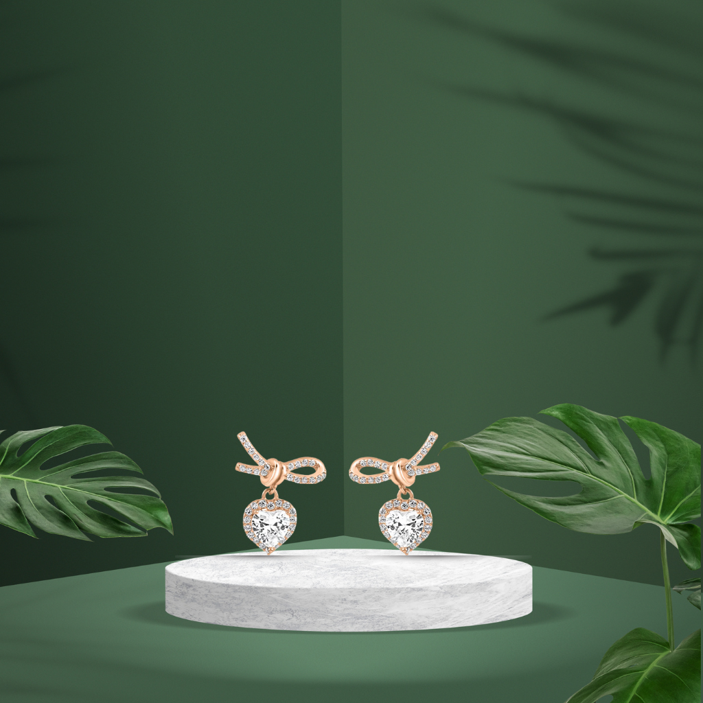 Rose Gold Gleaming Knot Heart Earrings