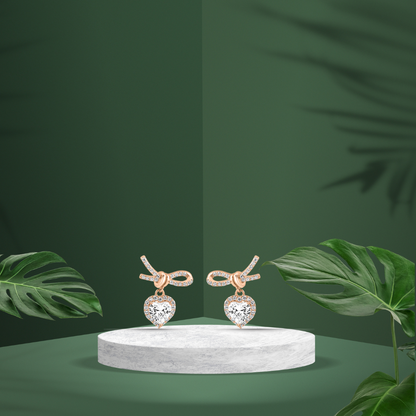 Rose Gold Gleaming Knot Heart Earrings