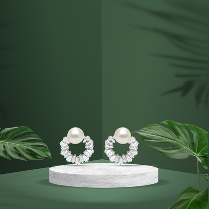 Silver Studded White Pearl Earrings