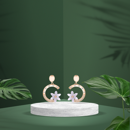 Rose Gold Pansy Flora Earrings