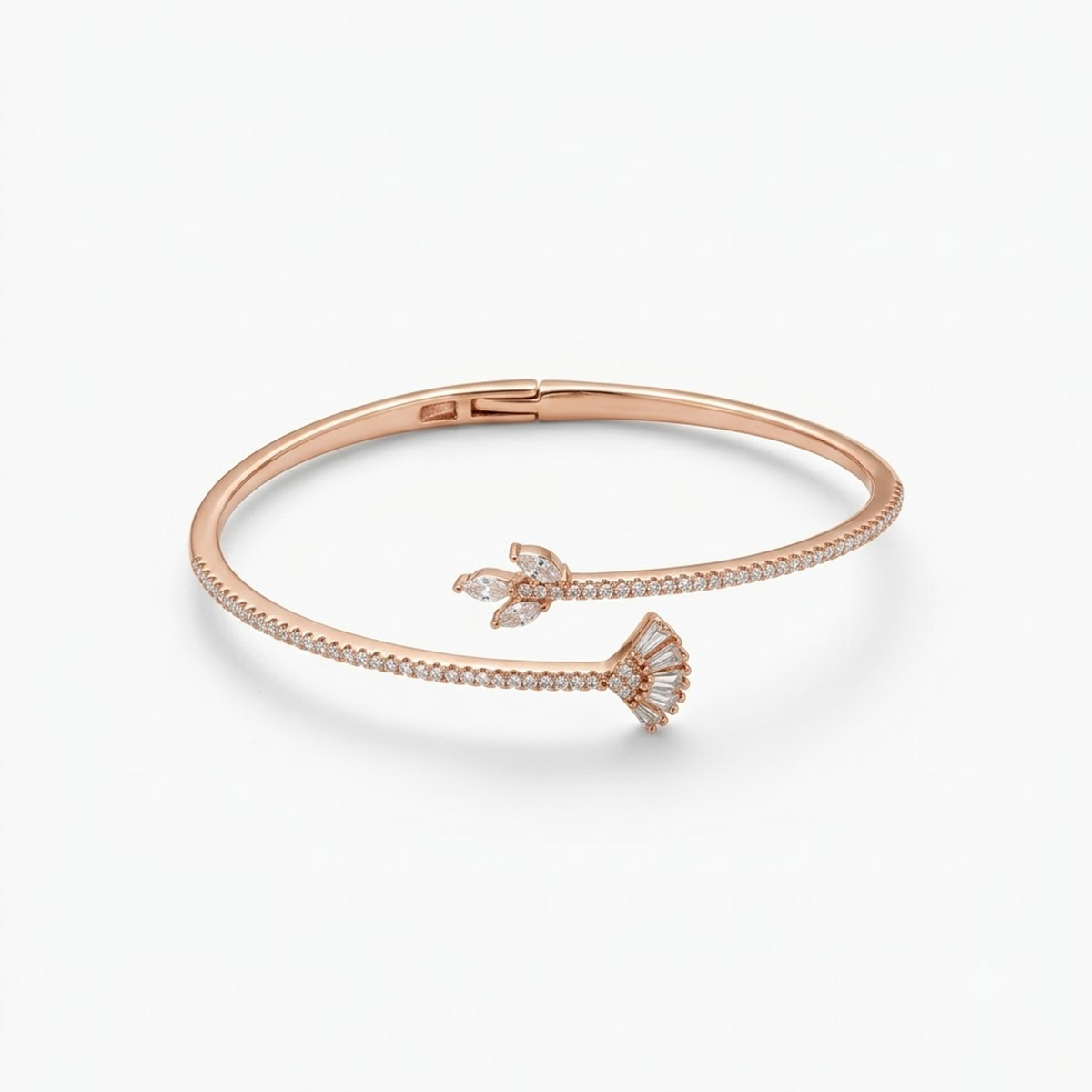 Silver Rose Gold Leaf Accent Adjustable Kada