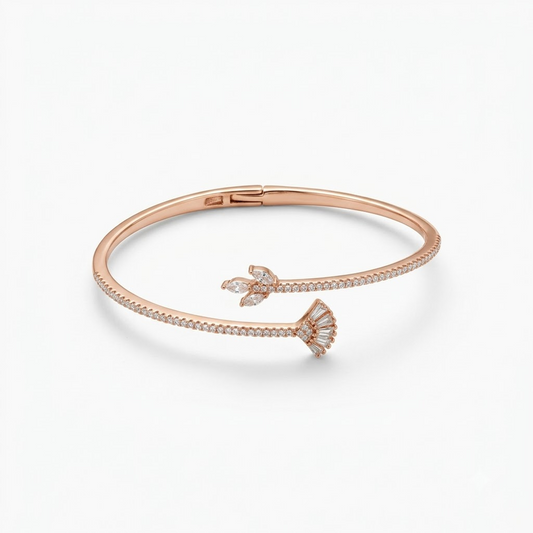 Silver Rose Gold Leaf Accent Adjustable Kada
