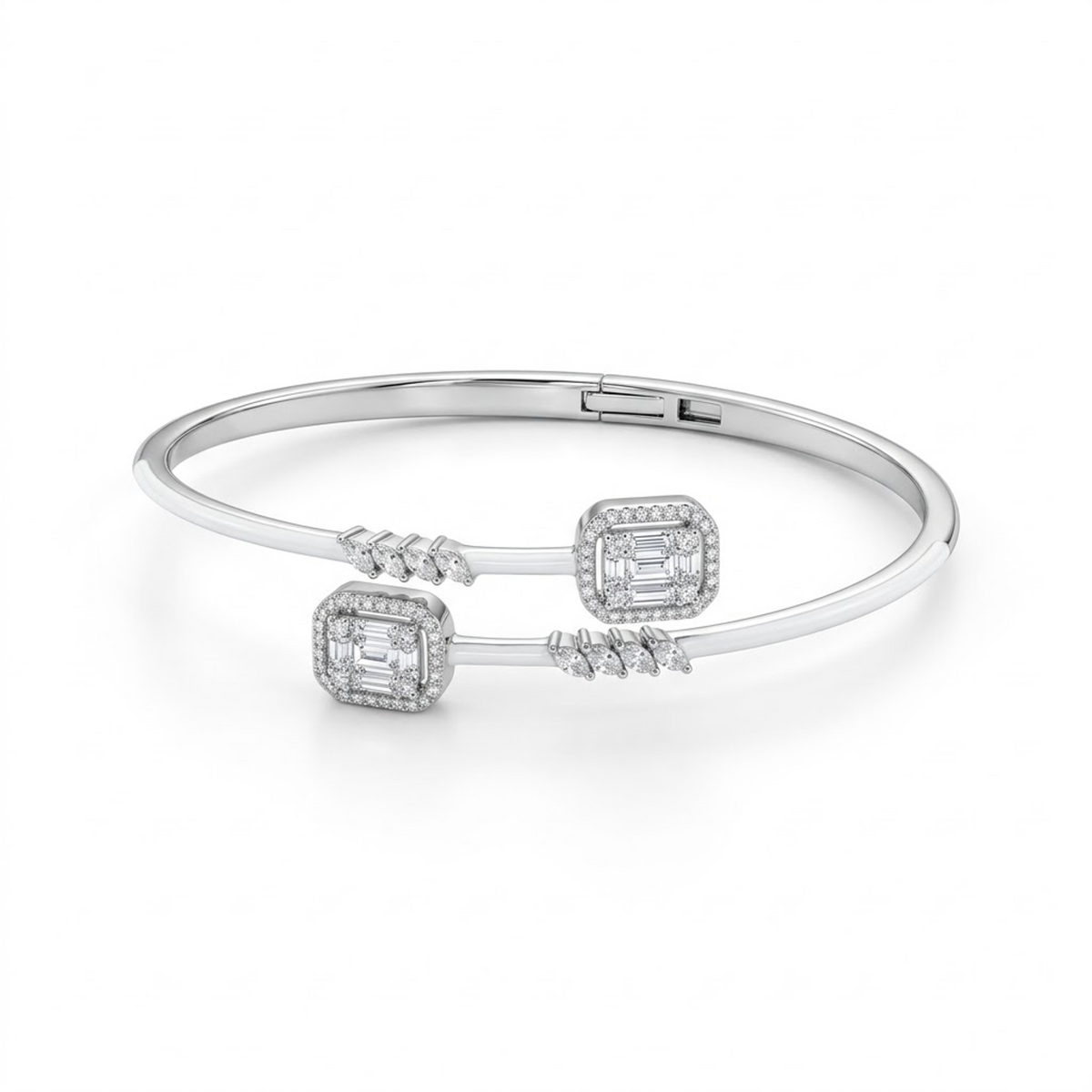 Silver Double Baguette Rectangle Adjustable Kada