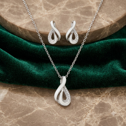 Silver Curved Teardrop Pendant Set