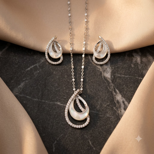 Silver Double Teardrop Pendant Set