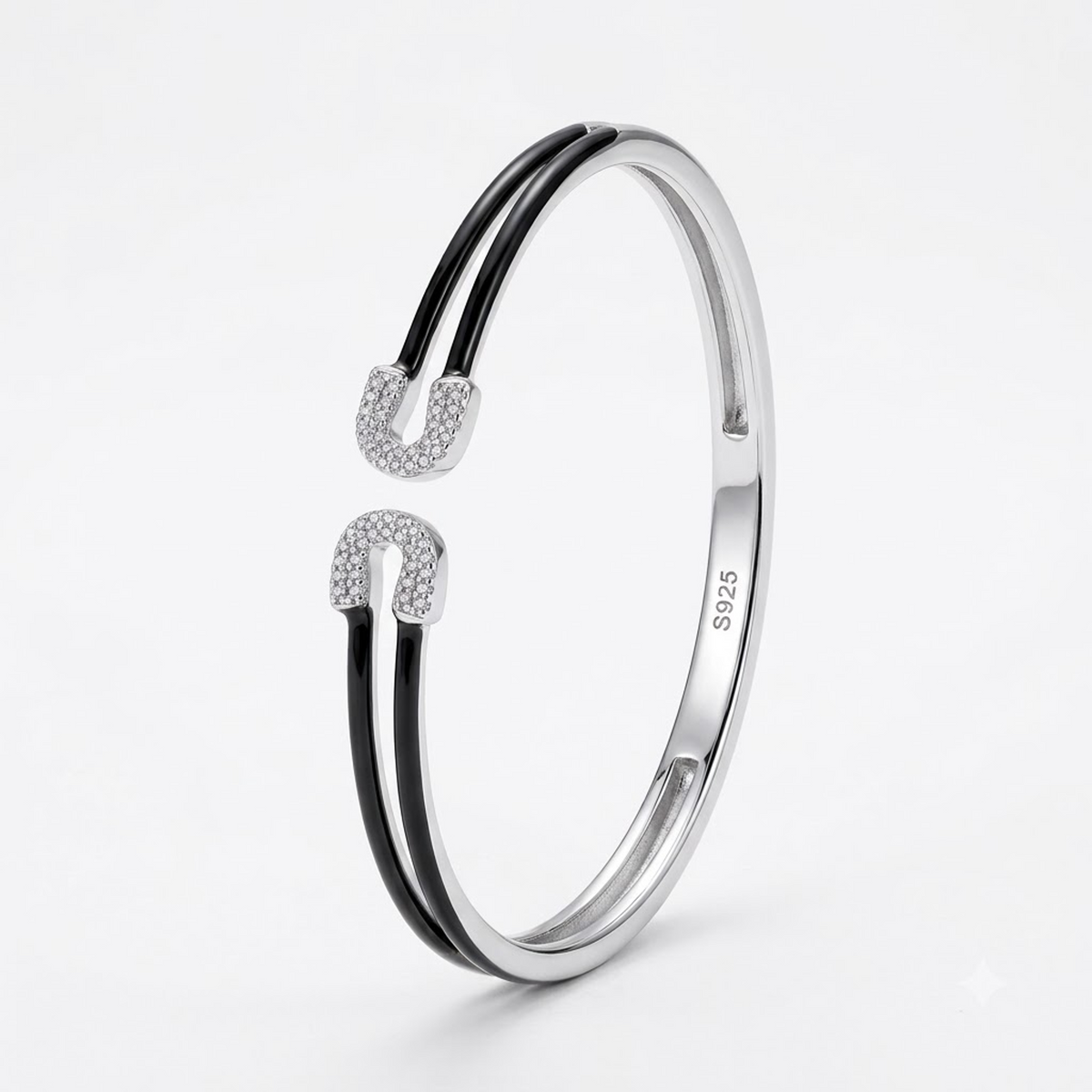 Silver Black Enamel Open Adjustable Kada